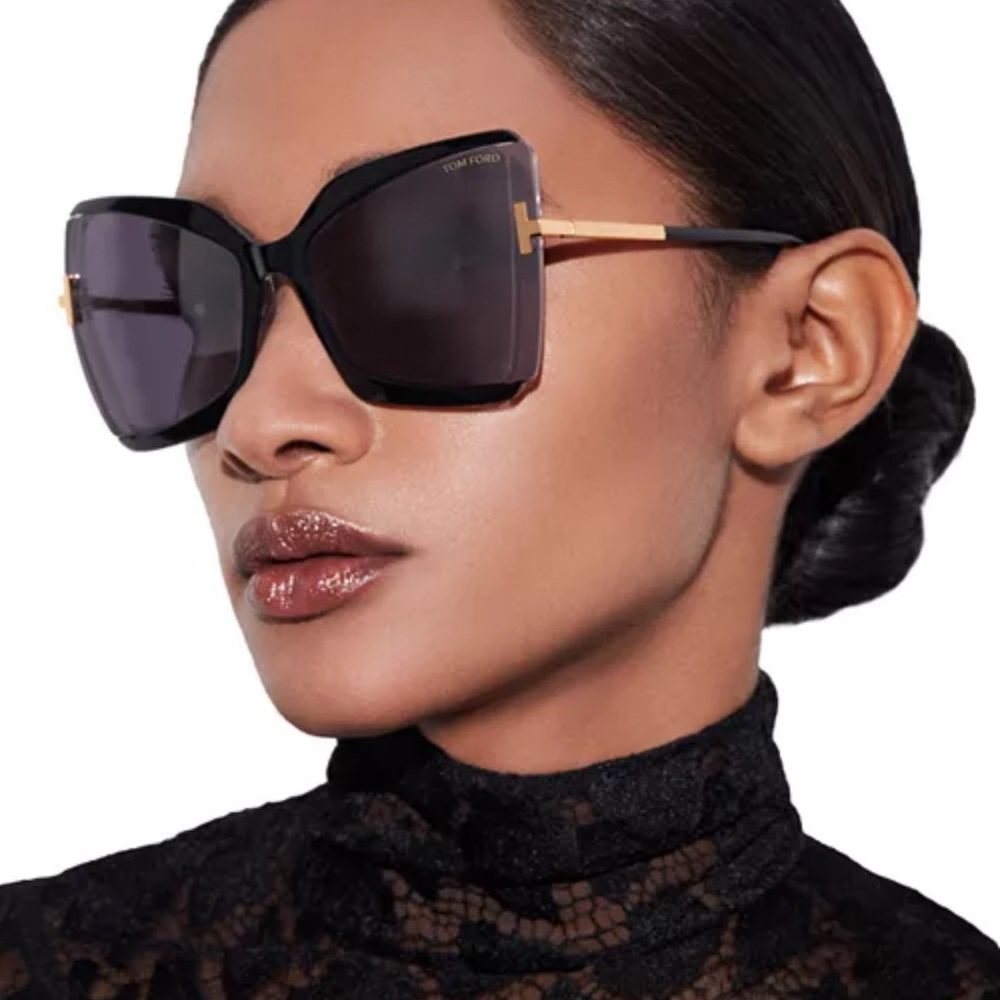 Tom Ford Black and Gold Oversized Gia Butterfly Sunglasses, 63mm/ receipt